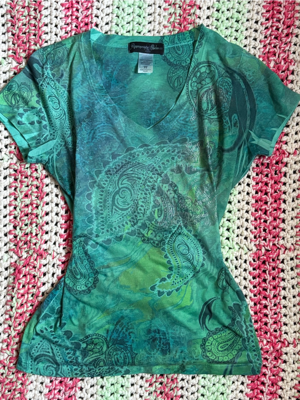 Vintage Y2K appropriate behavior Green Paisley Print shirt